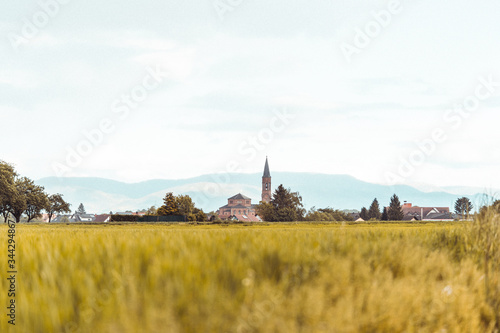 View of the evangelical church in Rheinbischofsheim.