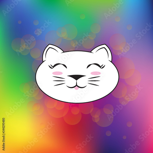 kawaii happy character cat. kitty print. gradient background