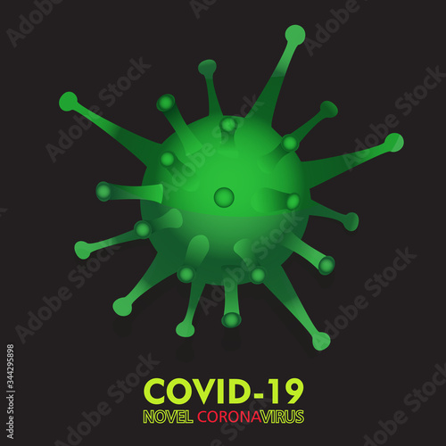 Covid-19 Coronavirus concept inscription typography design logo. Pathogen respiratory influenza covid virus cells. Dangerous virus vector illustration