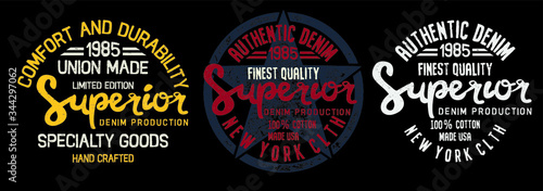 Denim Clothing print for t-shirt or apparel. Retro artwork for fashion and printing. Old school vector graphic with denim theme and typography. Vintage effects are easily removable.