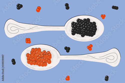 black and red caviar in spoons