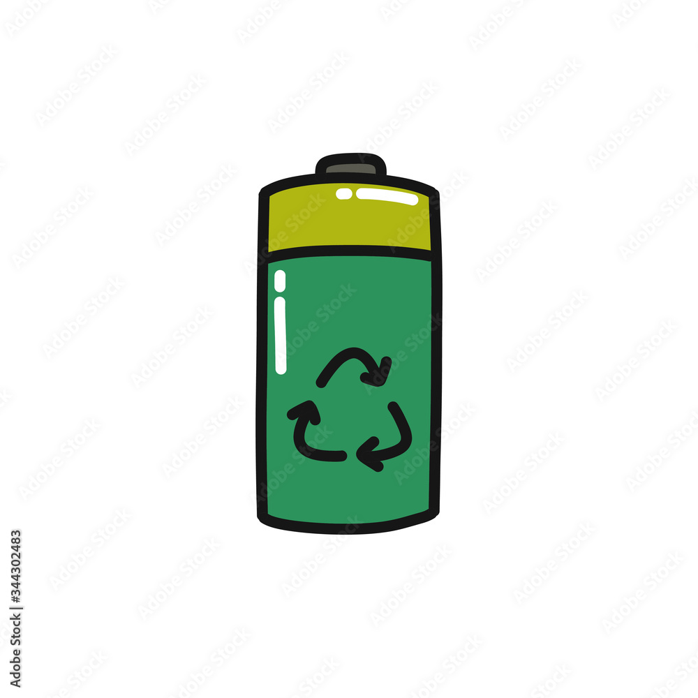 recycle battery doodle icon, vector illustration recycle battery doodle icon, vector illustration