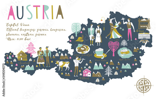 Cartoon Map of Austria with Legend Icons