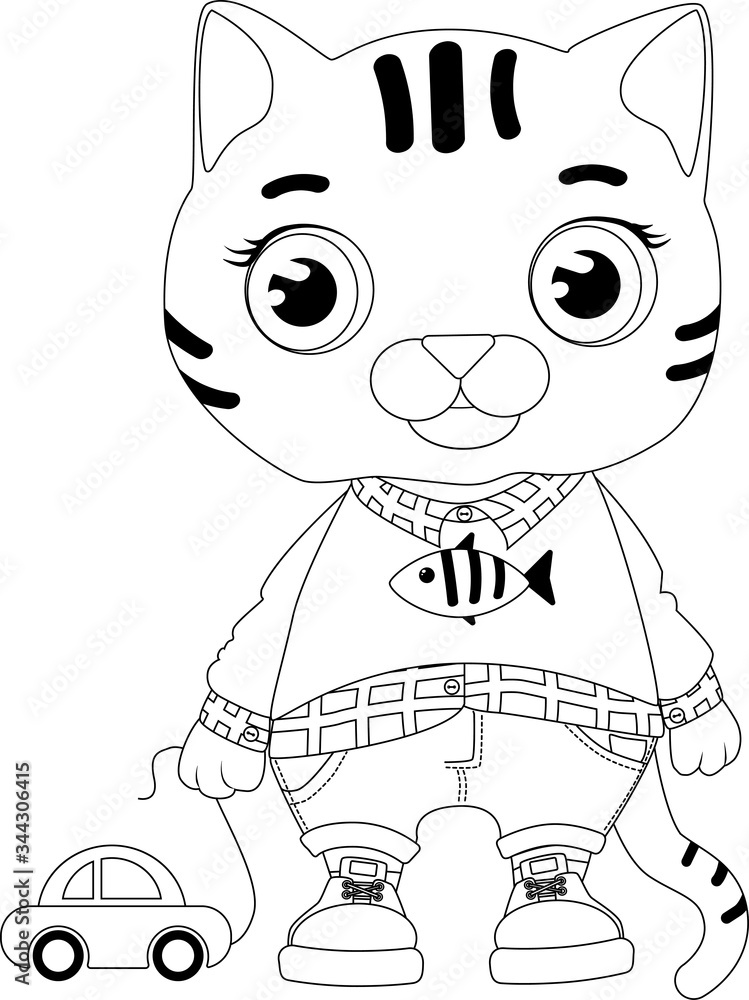 Animals cartoon. Little cat coloring page. Cute cat doodle Stock Vector