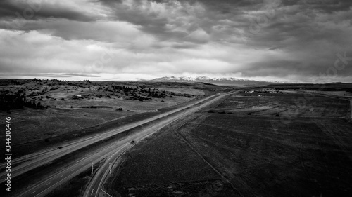 Driving the Open Roads (Drone Photo, Black & White)