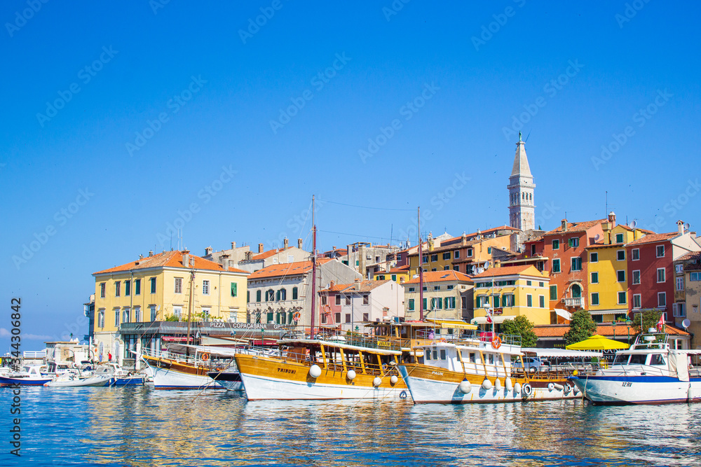 View of colorful old town and picturesque harbour of Rovinj, Istrian Peninsula., Croatia