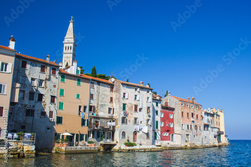 Houses facades at the waterfront in Rovinj town, Istrian Peninsula, Croatia