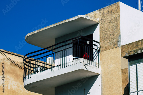 View of the facade of a building in the streets of Tel Aviv Israel