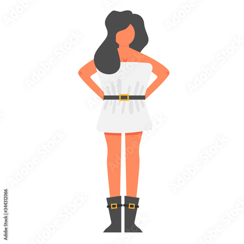 Beautiful, young girl in a popular challenge using pillow dress. Dress the pillow during quarantine. A popular challenge on social networks. Vector Illustration.