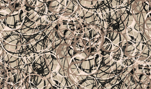 Seamless abstract swirl brushes beige pattern