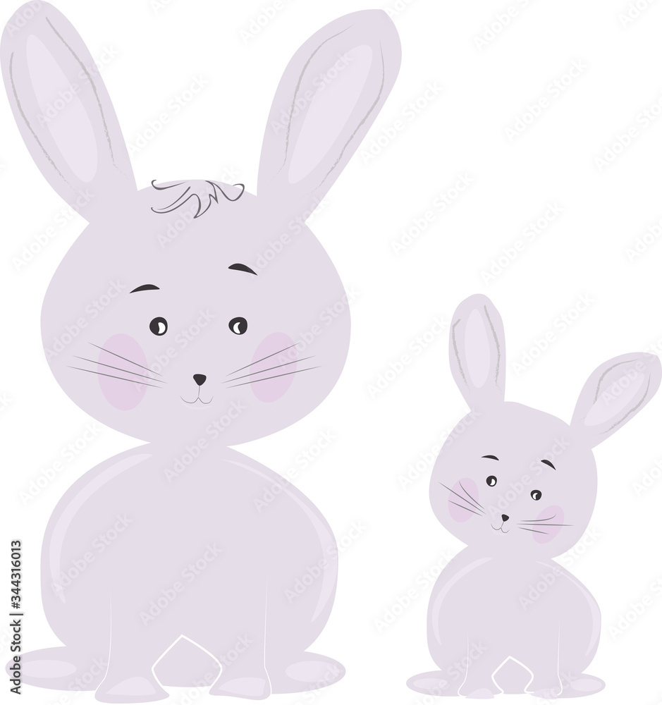 Cute animal rabbit baby and mom vector illustration for greeting card and invitation Cute animal rabbit baby and mom vector illustration for greeting card and invitation