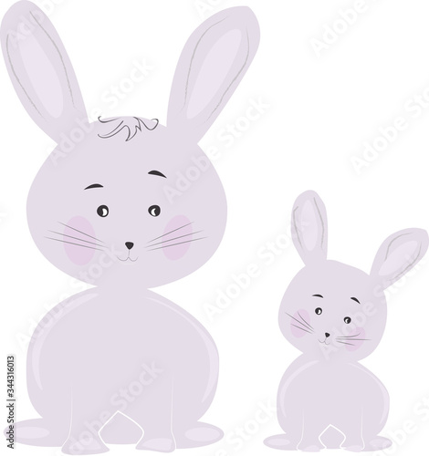 Cute animal rabbit baby and mom vector illustration for greeting card and invitation