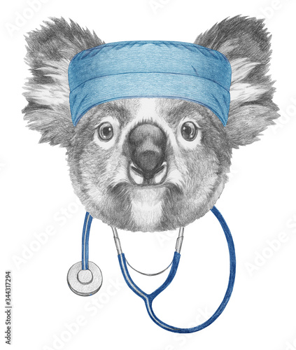 Canvas Print Portrait of Koala with doctor cap and stethoscope