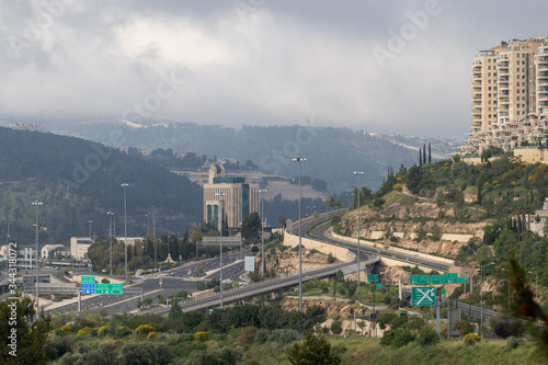 Begin Road, Jerusalem, Israel. 29-04-2020. The main road is empty of vehicles during curfew on Israeli Independence Day because of the Corona virus.