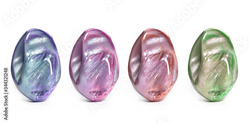 Baroque mother of pearl natural. The color scheme of semiprecious polished gemstones isolated on a white background.