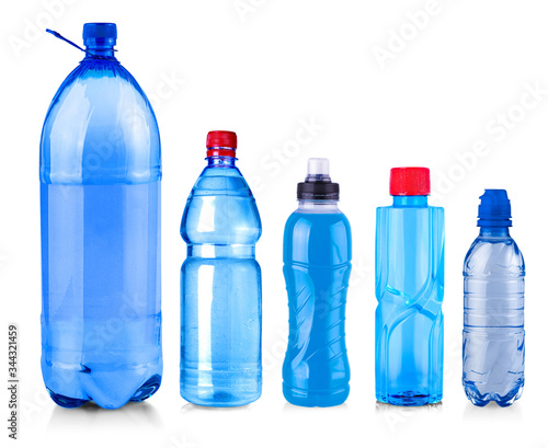Set of bottles of water isolated on a white background