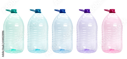 set of water plastic bottle isolated on white background
