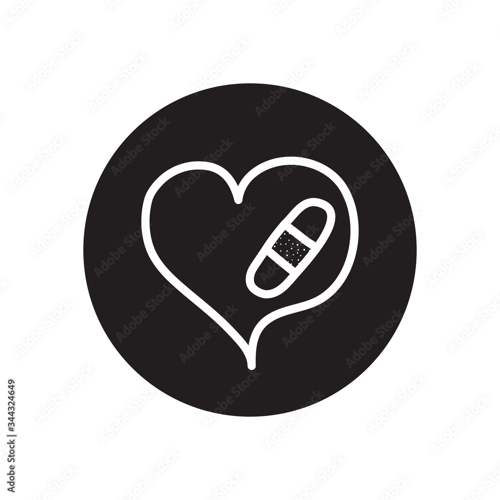 heart with aid band, line block style heart with aid band, line block style