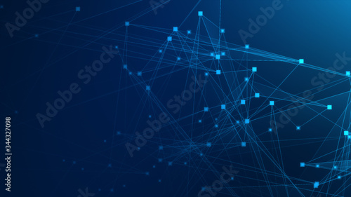 Abstract blue polygon tech network with connect technology background. Abstract dots and lines texture background. 3d rendering.