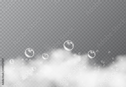 Bath foam isolated on transparent background. Shampoo bubbles texture. soap dissolved in water. The effect of washing.
