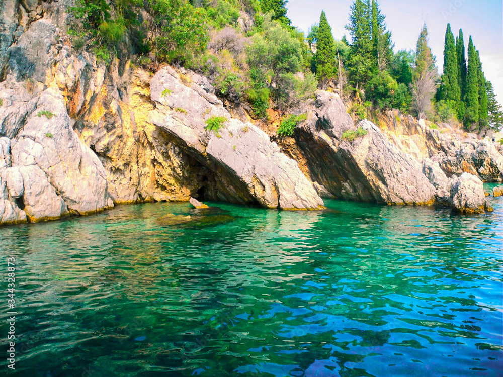 Beautiful Mediterranean sea landscape. Bright turquoise crystal water.