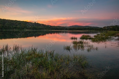 reveres sunset on the lake pink sky