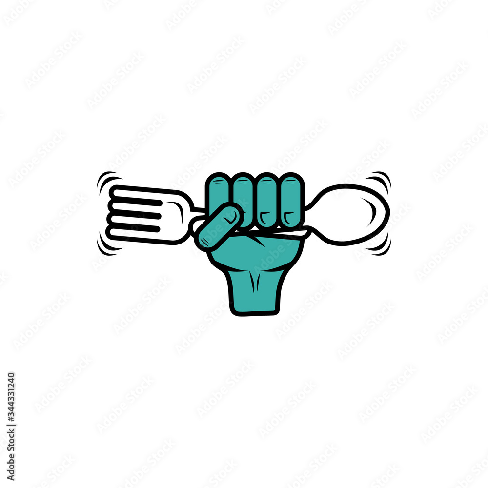 Hand grabbing fork and spoon. Logo icon vector illustration. Hand grabbing fork and spoon. Logo icon vector illustration.