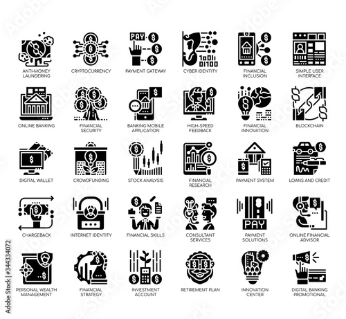 Set of fintech thin line and pixel perfect icons for any web and app project.