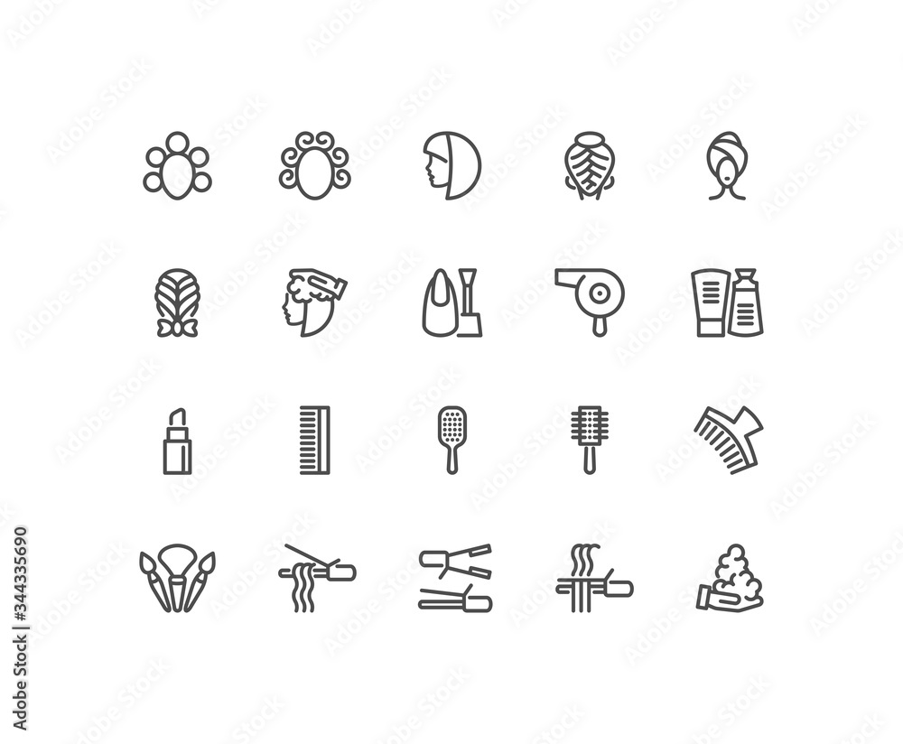 Fototapeta premium Twenty hair style salon icons isolated on white background. Emoji and avatars flat style set.