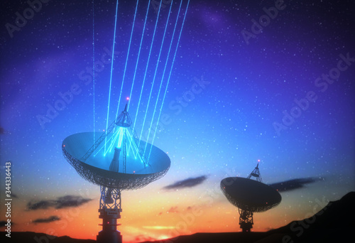Fotografie Huge satellite antenna dish for communication and signal reception out of the planet Earth