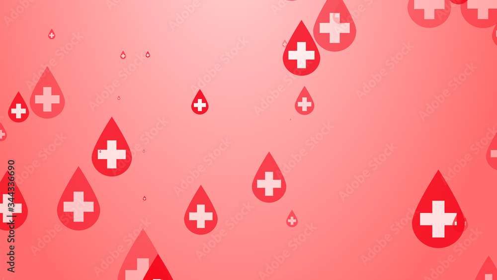 Medical health cross white on red blood drop pattern background. Abstract healthcare for World Blood Donor Day. Medical health cross white on red blood drop pattern background. Abstract healthcare for World Blood Donor Day.