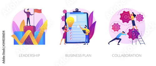 Business success basics icons set. Company work principles, productivity guarantee. Leadership, business plan, collaboration metaphors. Vector isolated concept metaphor illustrations.