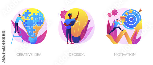 Innovative business strategy icons set. Brainstorm, problem solution development, personal growth. Creative idea, decision, motivation metaphors. Vector isolated concept metaphor illustrations