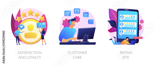 Website ranking icons cartoon set. Desktop chat messages. Technical support, hotline. Satisfaction and loyalty, customer care, rating site metaphors. Vector isolated concept metaphor illustrations