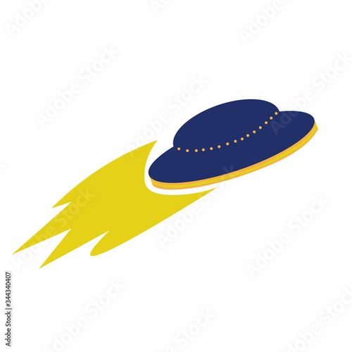 UFO flies at high speed. Vector illustration in flat style.