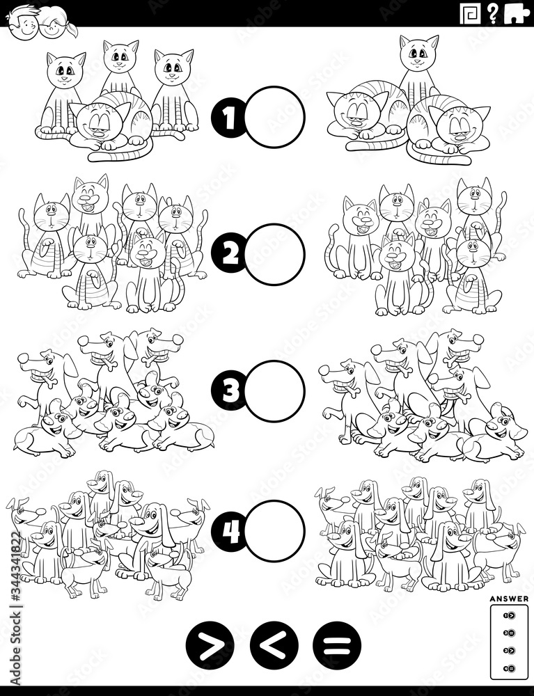 greater less or equal game coloring book page