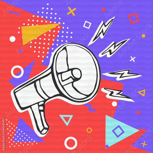 Colorful megaphone cartoon for fun announcement photo