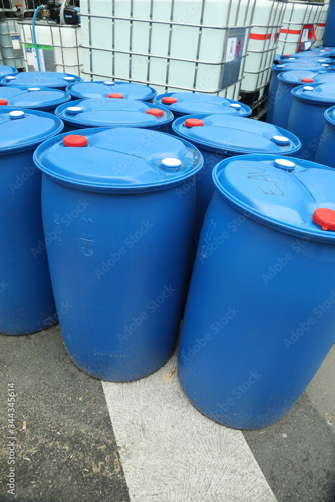 Chemical Plant, Plastic Storage Drums blue item Chemical Plant, Plastic Storage Drums blue item