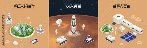 Papier peint Isometric Mars Colonization, Biological terraforming, Paraterraforming, Adapting humans on Mars
