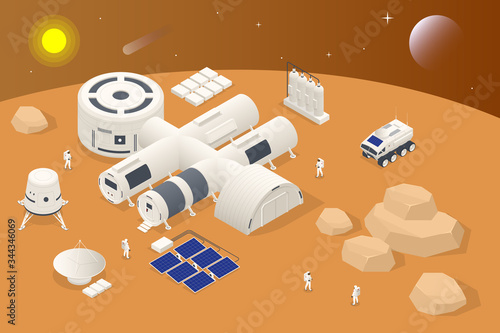 Isometric Mars Colonization, Biological terraforming, Paraterraforming, Adapting humans on Mars. Astronautics, space technology. Communication Center with Residential Compartments, Base Infrastructure