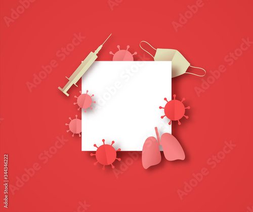 Coronavirus 3D papercut medical icon template