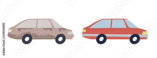 Clean and dirty cars isolated for car wash concept