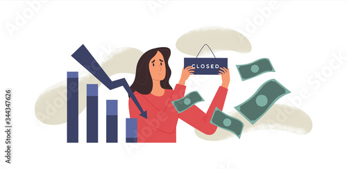 Woman closing business shop for economic crisis