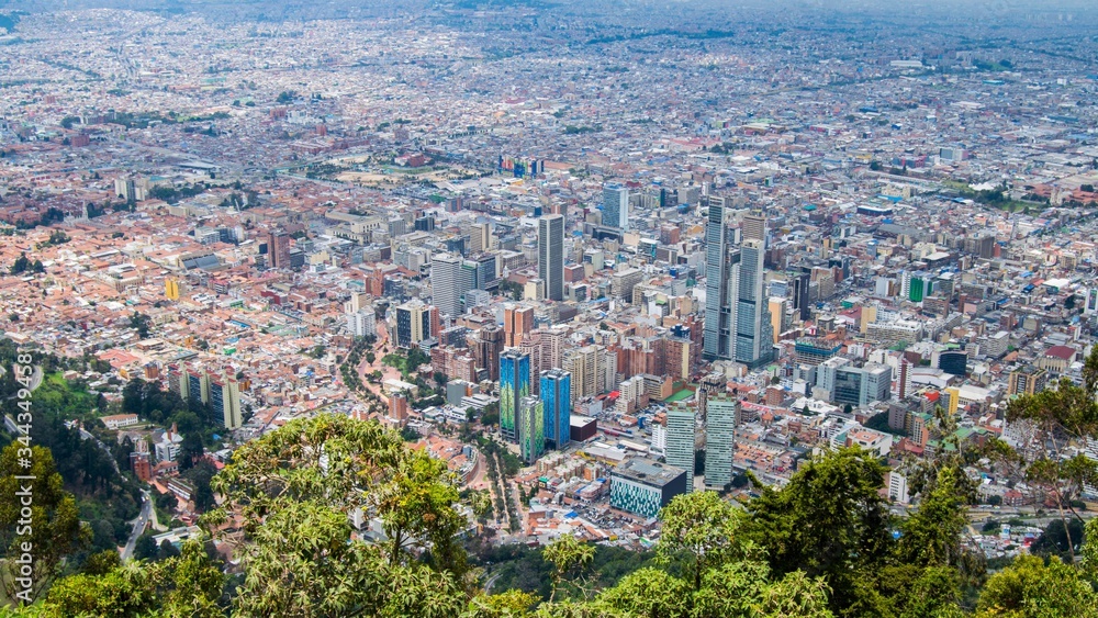 Panoramic view of the city of Bogota from the lookout of the Monserrate mountain in Colombia
