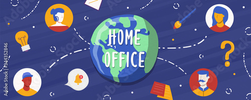 Home office banner of global people work team