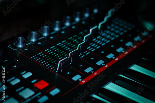 Audio Mixing Board on a Keyboard  with Volume Sliders for music industry