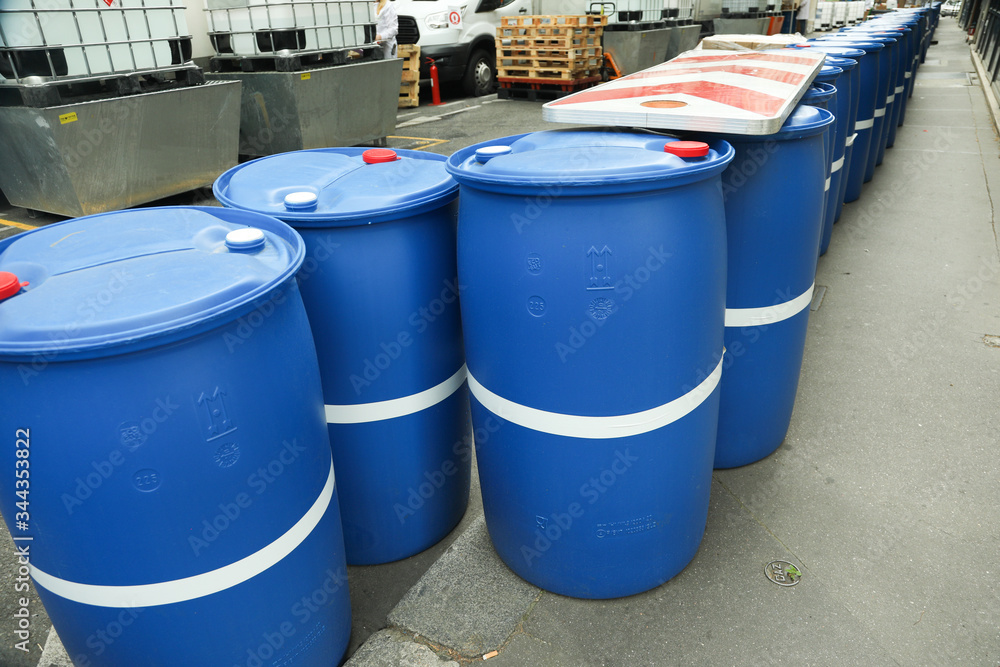 Chemical Plant, Plastic Storage Drums blue item Chemical Plant, Plastic Storage Drums blue item