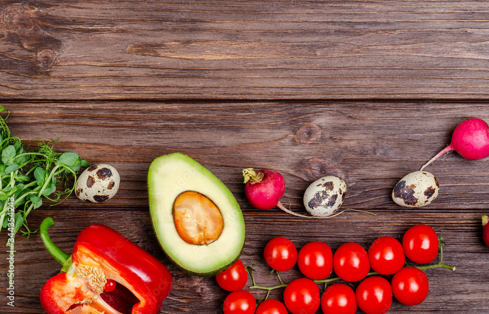 A variety of healthy and natural products on a wooden background. A variety of healthy and natural products on a wooden background.