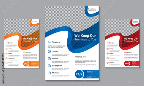 Creative Corporate Business Flyer brochure template design, Creative advertisement business flyer size A4 template with three color variation, creative leaflet, easy to use and edit.
