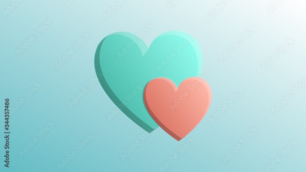 Beautiful festive red with blue love heart joyful for greeting card to the day of all lovers, Valentine's Day on a blue background Beautiful festive red with blue love heart joyful for greeting card to the day of all lovers, Valentine's Day on a blue background